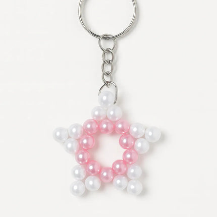 El Yapımı Boncuklu Yıldız Anahtarlık Pembe & Beyaz