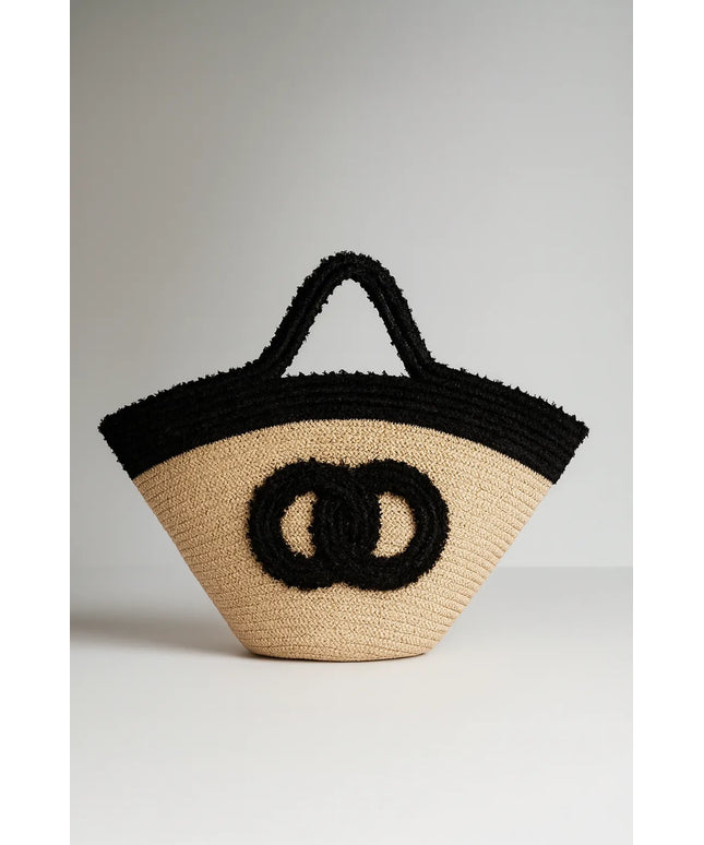 Siyah Detaylı Hasır Tote Çanta