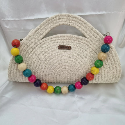 Renkli Boncuk Askılı El Yapımı Örgü Çanta