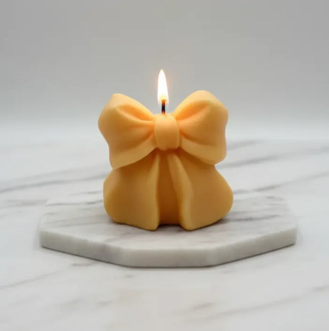 Dekoratif Sarı Fiyonklu Mum Ev Dekorasyonu ve Hediyelik Eşya