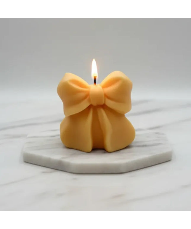 Dekoratif Sarı Fiyonklu Mum Ev Dekorasyonu ve Hediyelik Eşya