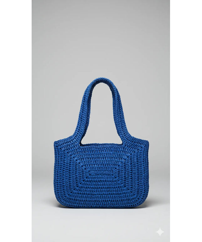 Mavi Rafya Örgü Omuz Çantası Astarlı ve Cepli El Yapımı
