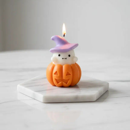 Balkabağı İçinde Hayalet Temalı Dekoratif Mum Cadılar Bayramı Hediyesi