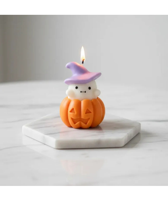 Balkabağı İçinde Hayalet Temalı Dekoratif Mum Cadılar Bayramı Hediyesi