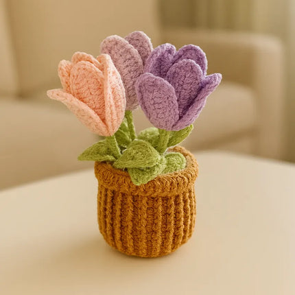 Amigurumi Saksıda Üçlü Lale Buketi
