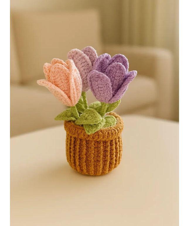 Amigurumi Saksıda Üçlü Lale Buketi