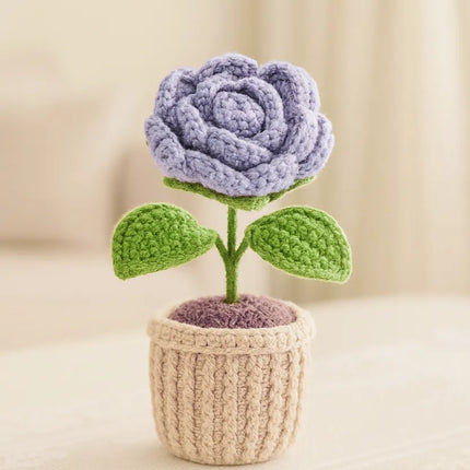 Örgü Mor Saksı Gül