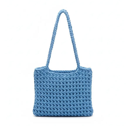 Mavi Makrome Omuz Çantası İpli Örgü Tasarım El Emeği