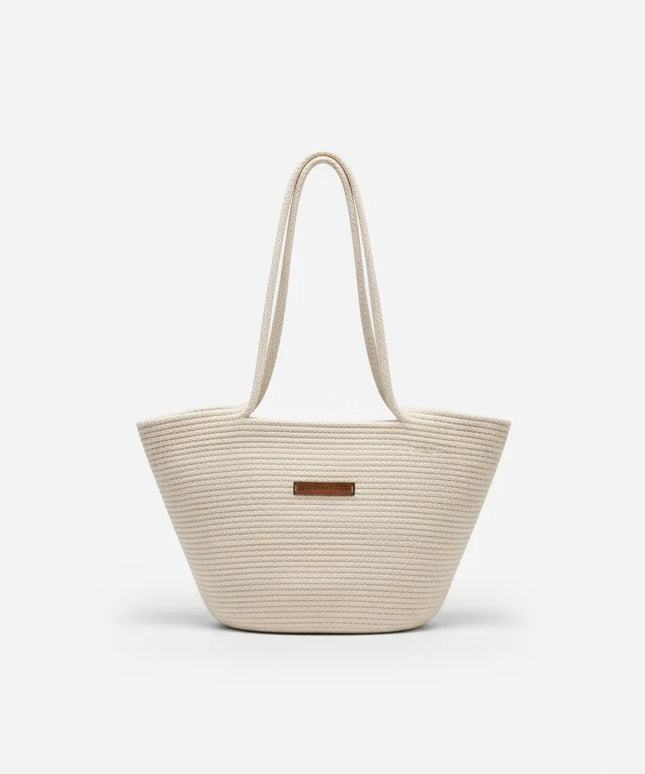 Bej Renk Hasır Görünümlü Tres Plaj Çantası Geniş Hacimli Yazlık Omuz Çantası