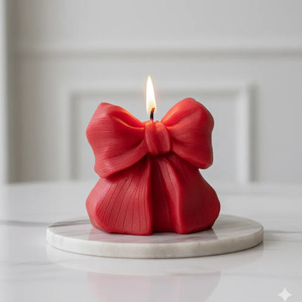 Kırmızı Fiyonk Figürlü Mum Şık ve El Yapımı Dekoratif Mum