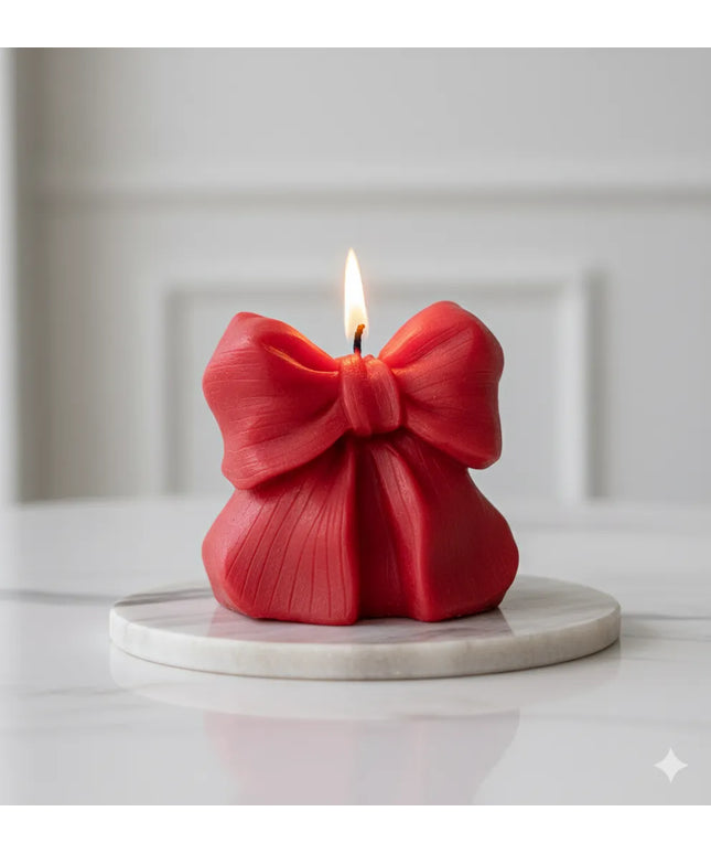 Kırmızı Fiyonk Figürlü Mum Şık ve El Yapımı Dekoratif Mum