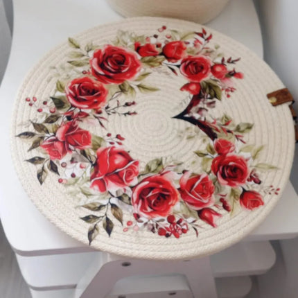 El Yapımı Gül Desenli Yuvarla Servis Takımı ve İp Sepet 6'lı Örgü Seti