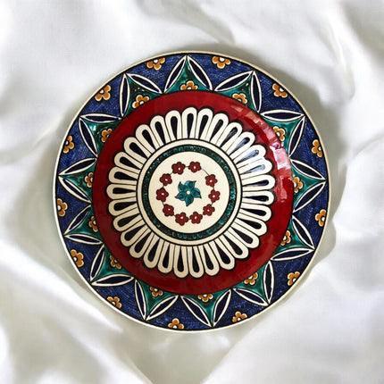 El Yapımı İznik Çinisi Desenli Mantı ve Makarna Servis Tabağı 25 cm