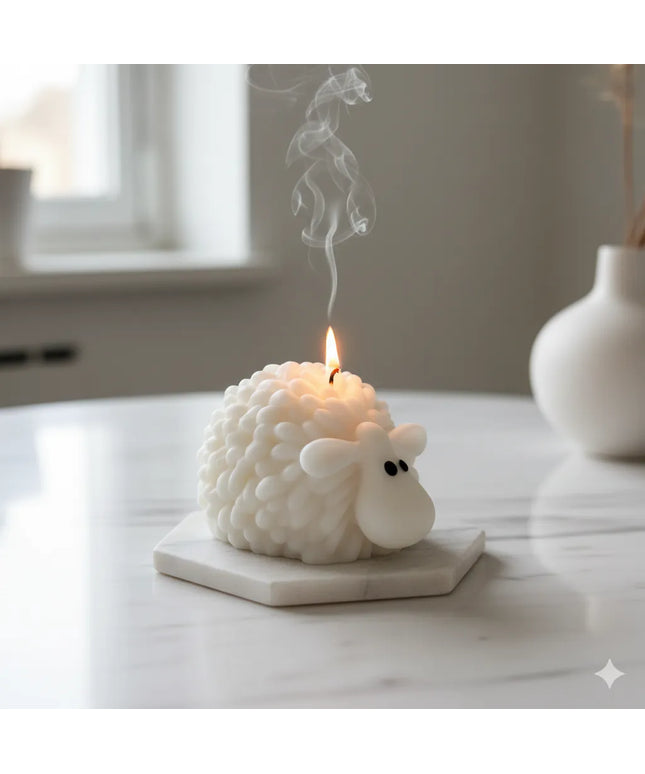 Beyaz Kuzu Tasarımlı Dekoratif Mum Doğal ve El Yapımı