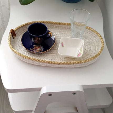 El Yapımı Kahve Sunum Tepsisi Örgü Dokulu Tepsi