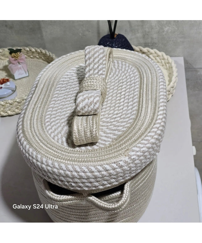 Kapaklı Oval Çok Amaçlı Organizer Sepet Vizon/Krem