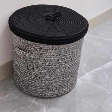 Gri ve Siyah Kapaklı Halat Sepet Orta Boy Dekoratif Organizer
