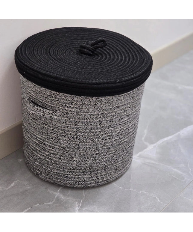 Gri ve Siyah Kapaklı Halat Sepet Orta Boy Dekoratif Organizer