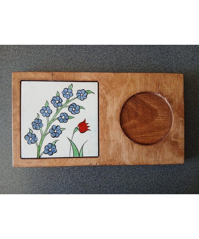 Çini Ahşap Sunumluk Kahve Tepsisi